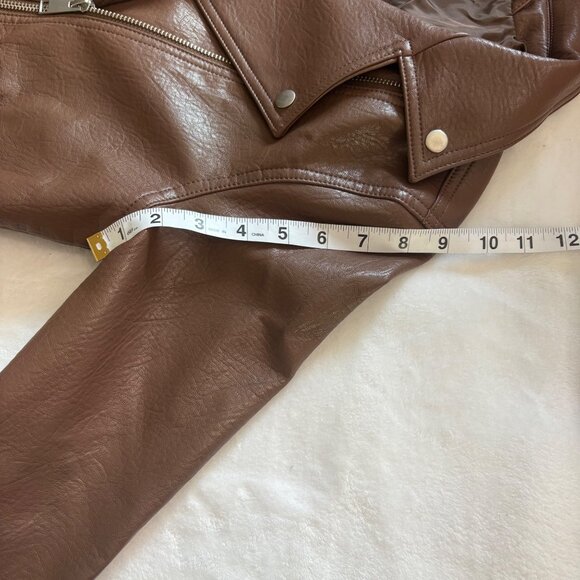 Old Navy Womens Brown Faux Leather Jacket S W/ Belted Waist & Zippered Pockets - Picture 9 of 10